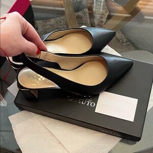 Vince Camuto Black Pointed Leather Slingback Pumps